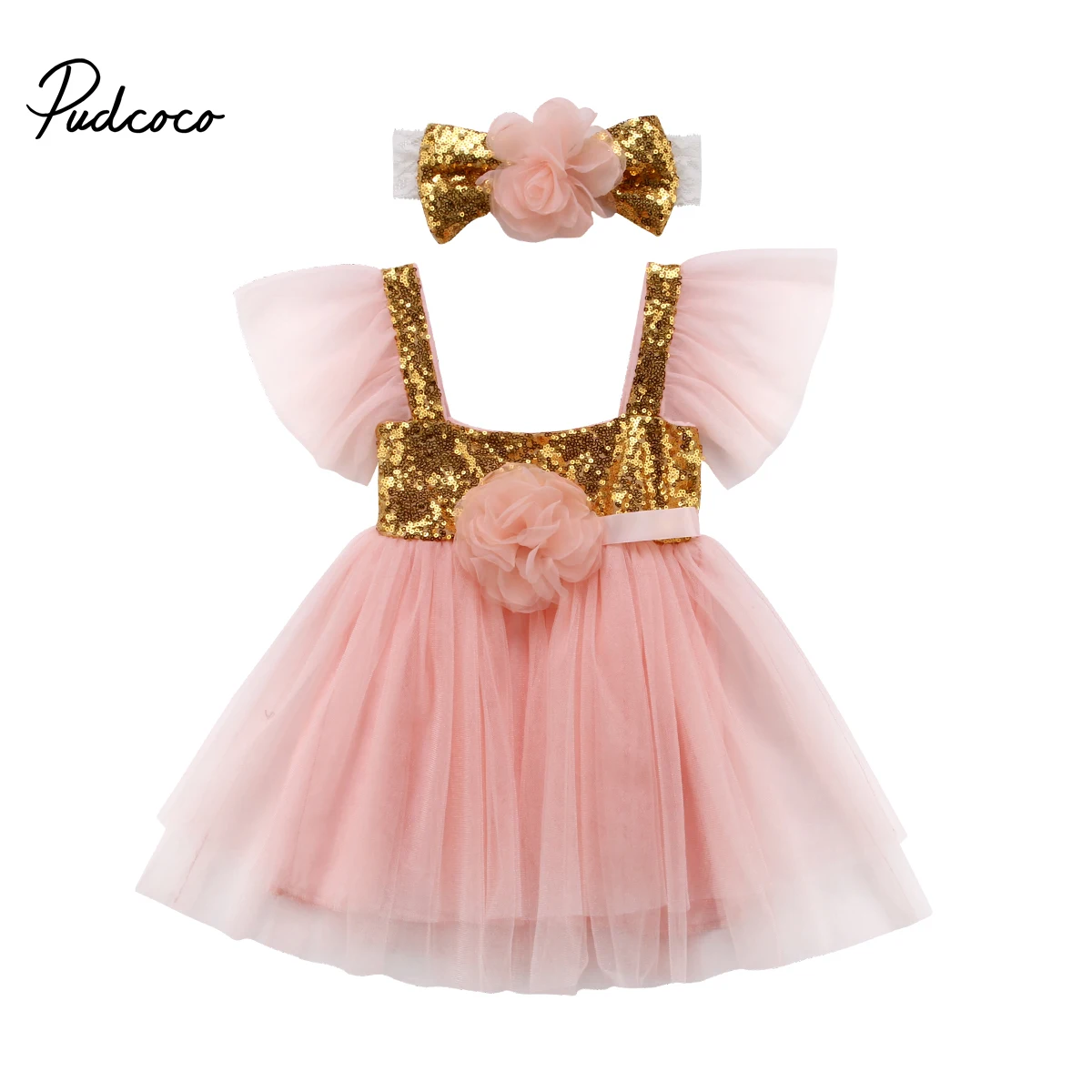 Pudcoco Baby Girls Kids Sequins Flower Dresses Birthday Princess Pageant Formal Party Gown Tutu Dress Clothes 0-3Y | Детская одежда и