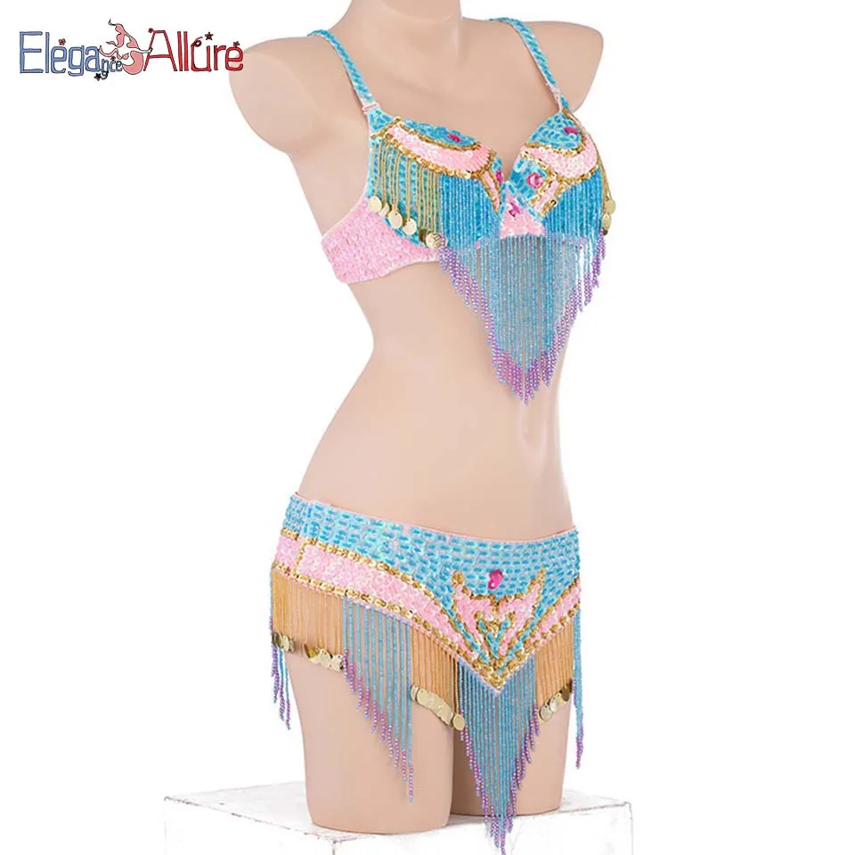 

E&A Stage Dance Wear Belly Dance Costume Set For Women BellyDance Bra Skirt Performance Suit Professional Top Waist Chain Set