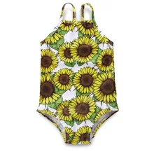 Детские купальники с принтом подсолнуха, купальный костюм на бретельках, детские пляжные купальники для девочек, детские купальники для девочек