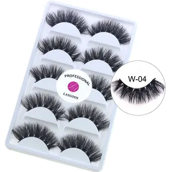 

LASGOOS 5 Pairs Thick Lashes 3D Mink Eyelashes 100% Cruelty free Lashes Reusable Eyelashes Winged Lashes W-04