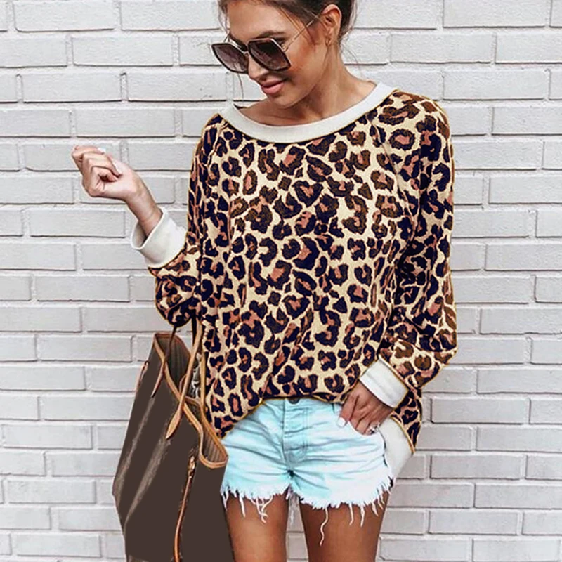 off the shoulder leopard print sweater