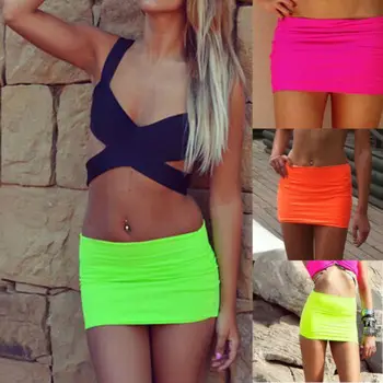 

Sexy Women Slim Short Pencil Skirts Solid Stretch Package Hip Bodycon Fluorescent Mini Skirts