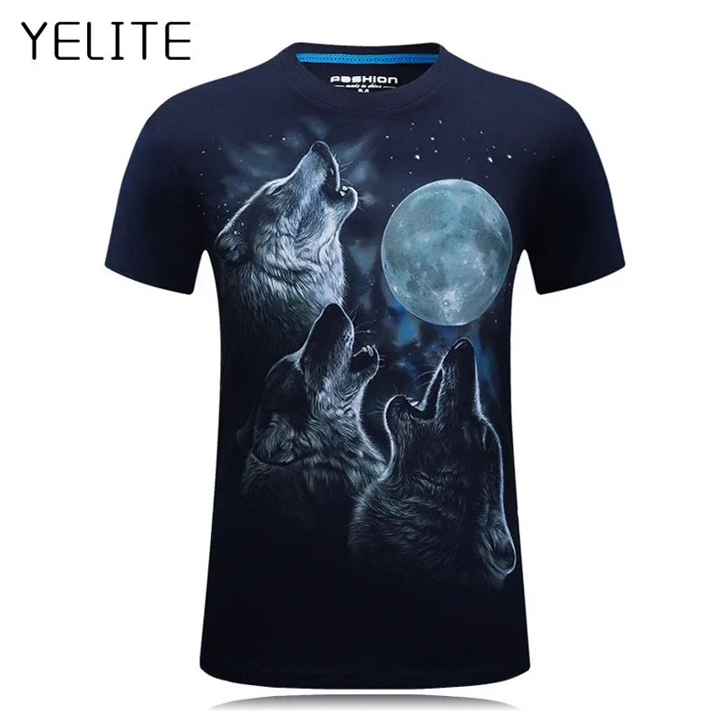 YELITE 3 Wolfs' вой футболки 3D печати Для мужчин; Повседневная футболка Топы с короткими рукавами 2019 новый дизайн Открытая Летняя обувь Для мужчин