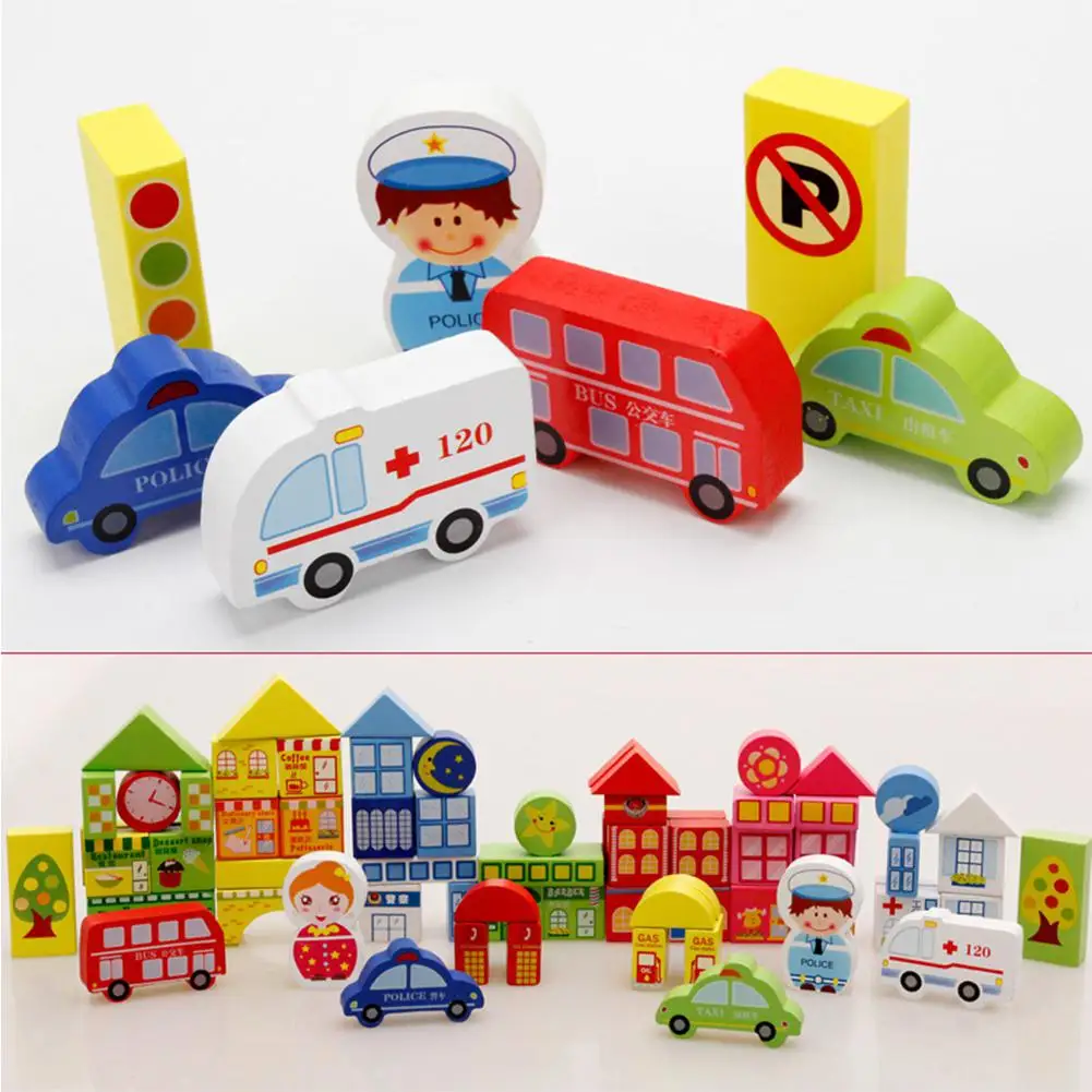 160 шт. детские деревянные строительные блоки, сцена дорожного движения, Обучающие игрушки, детские подарки