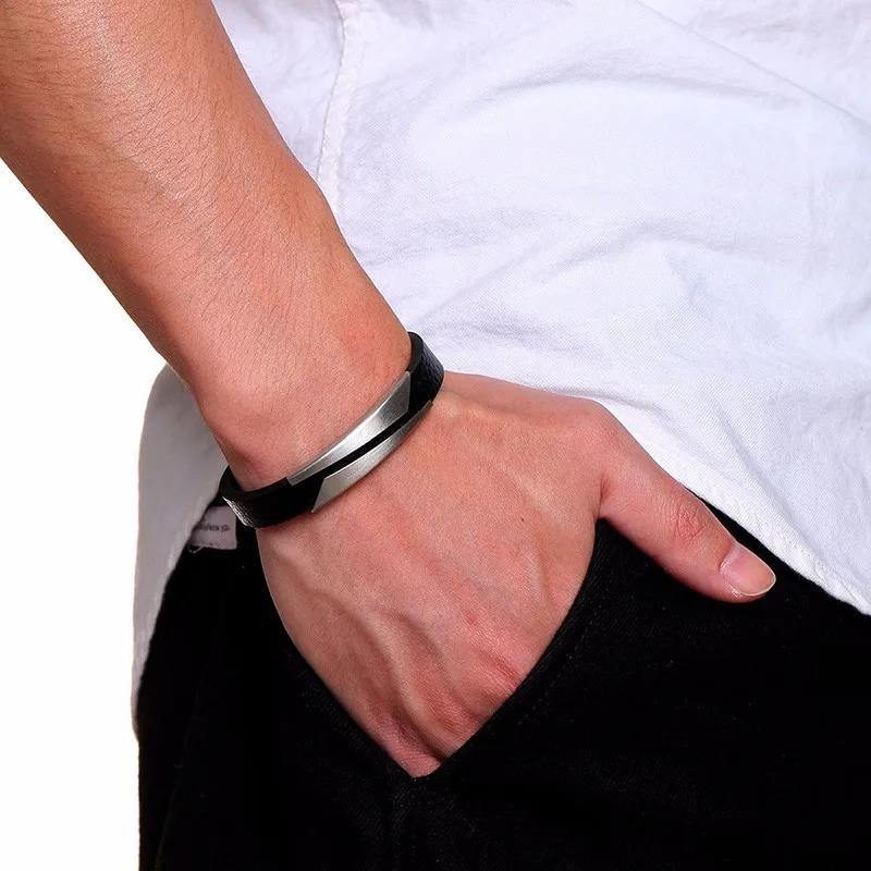 Vnox 10 мм стильные геометрические матовые кожаные браслеты из нержавеющей стали для мужчин регулируемый повседневный спортивный мужской браслет Pulseira