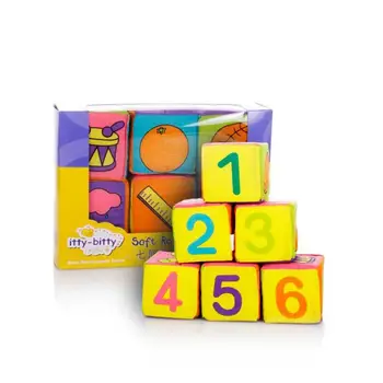 

6pcs/Set 7cm Baby Cloth Building Blocks with Rattle Infants Puzzle Colorful Cloth Toys