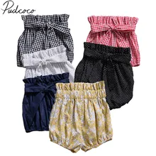 Детские летние штаны, повседневные штаны для новорожденных мальчиков и девочек, шорты, штаны с цветочным принтом, трусики с бантом, От 6 месяцев до 4 лет