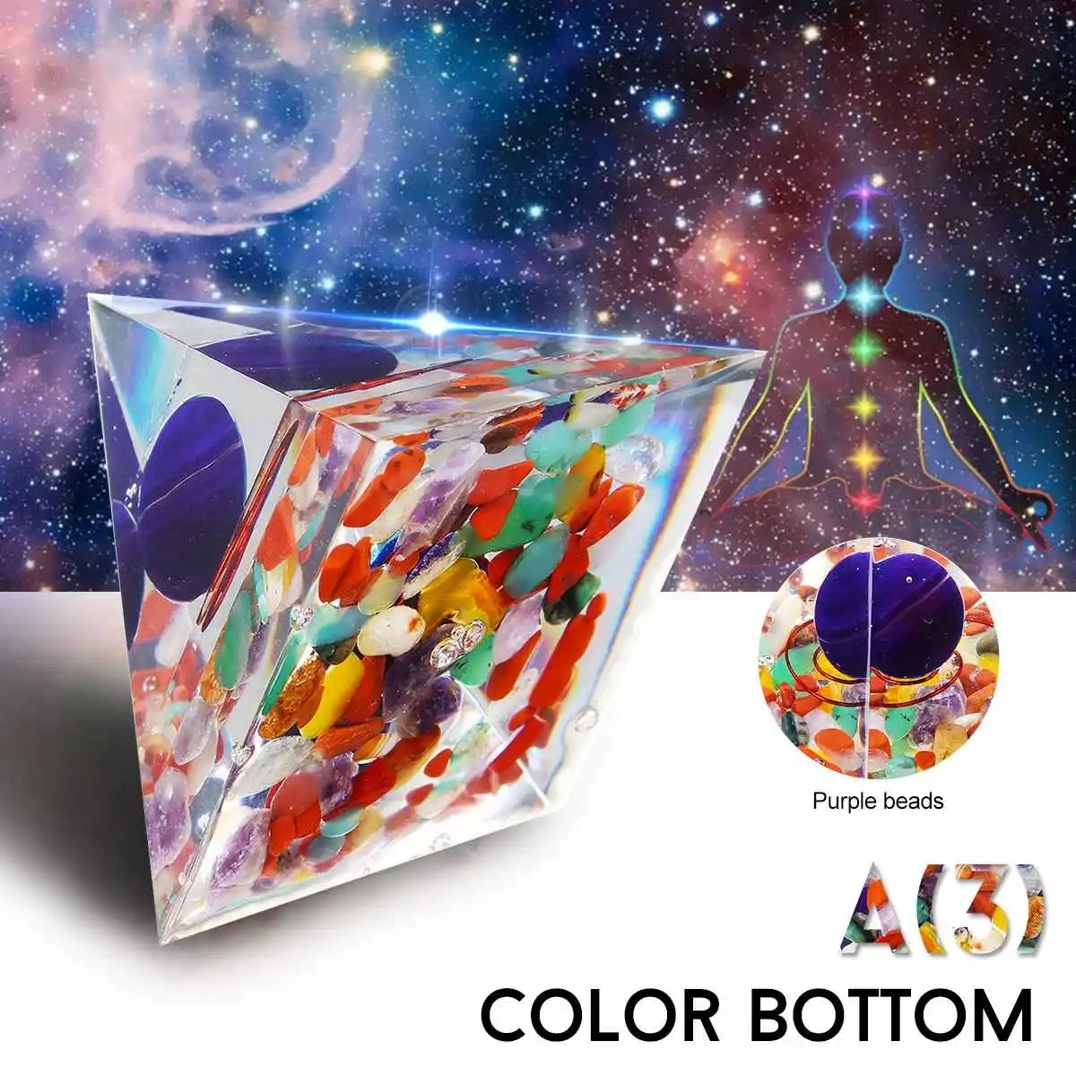 

Orgone Energy Converter Purple Blue Round Beads 7 Chakra Stone Clear Crystal Point Orgone Pyramid,Healing Reiki Energy Pyramid