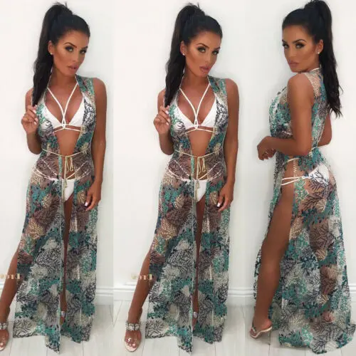 

2019 New Fashion Women Bathing Suit Lace Crochet Bikini Swimwear Cover Up Beach Screen Printing for Summer Holiday Smock