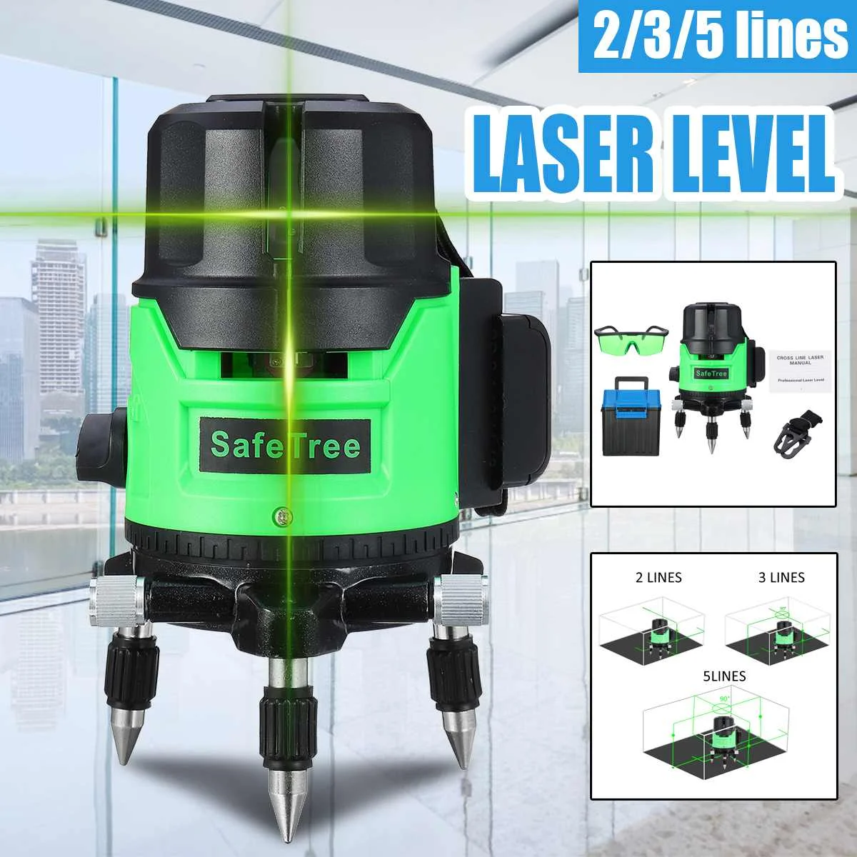 

2/3/5 Line Green Laser Level Tripod Self-Leveling 360 Horizontal Vertical Outdoor Automatic Self Leveling Laser Measure Tool