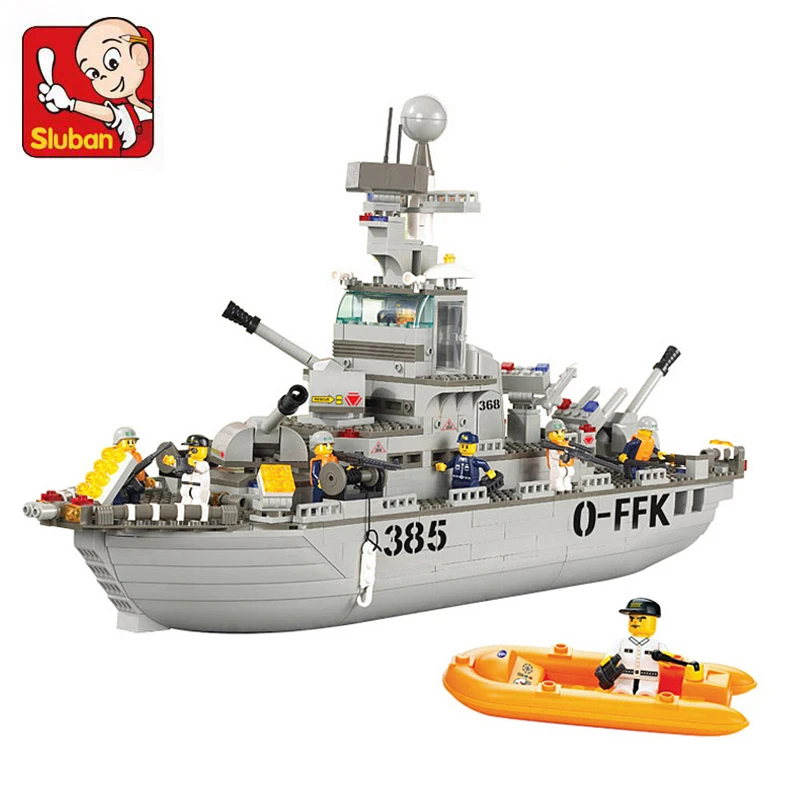 

Sluban B0126 Army Navy Military Cruiser Ship Warship Battle 3D Model DIY Building Blocks Bricks Assembly Toy for Children no Box