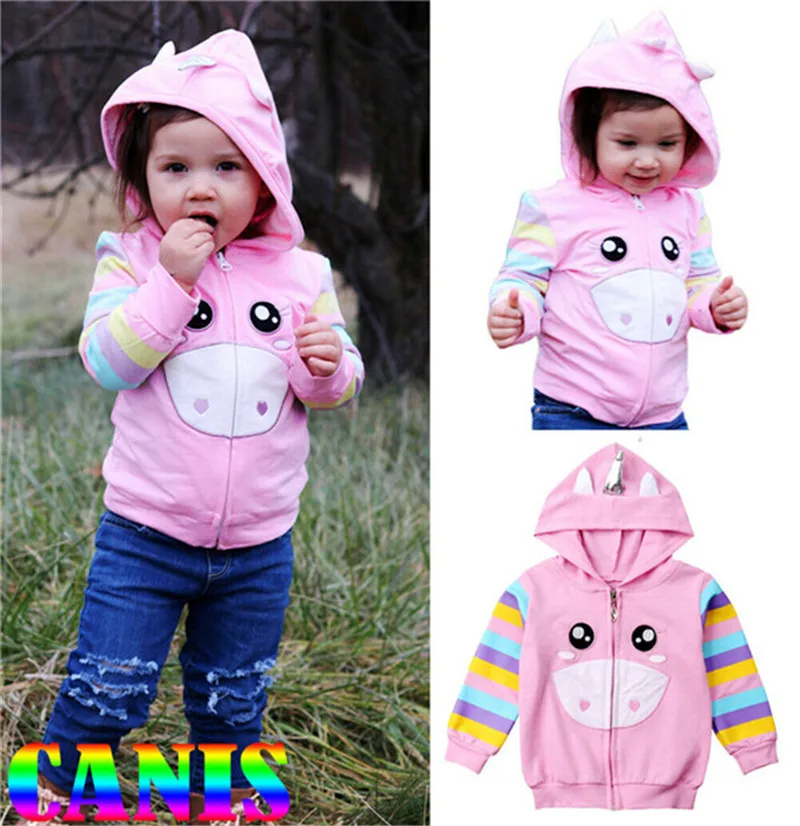 

PUDCOCO Hot Toddler Kid Girl Spring Summer Unicorn Pink Hooded Tops Lovely Casual Hoodie Jacket Zip Coat