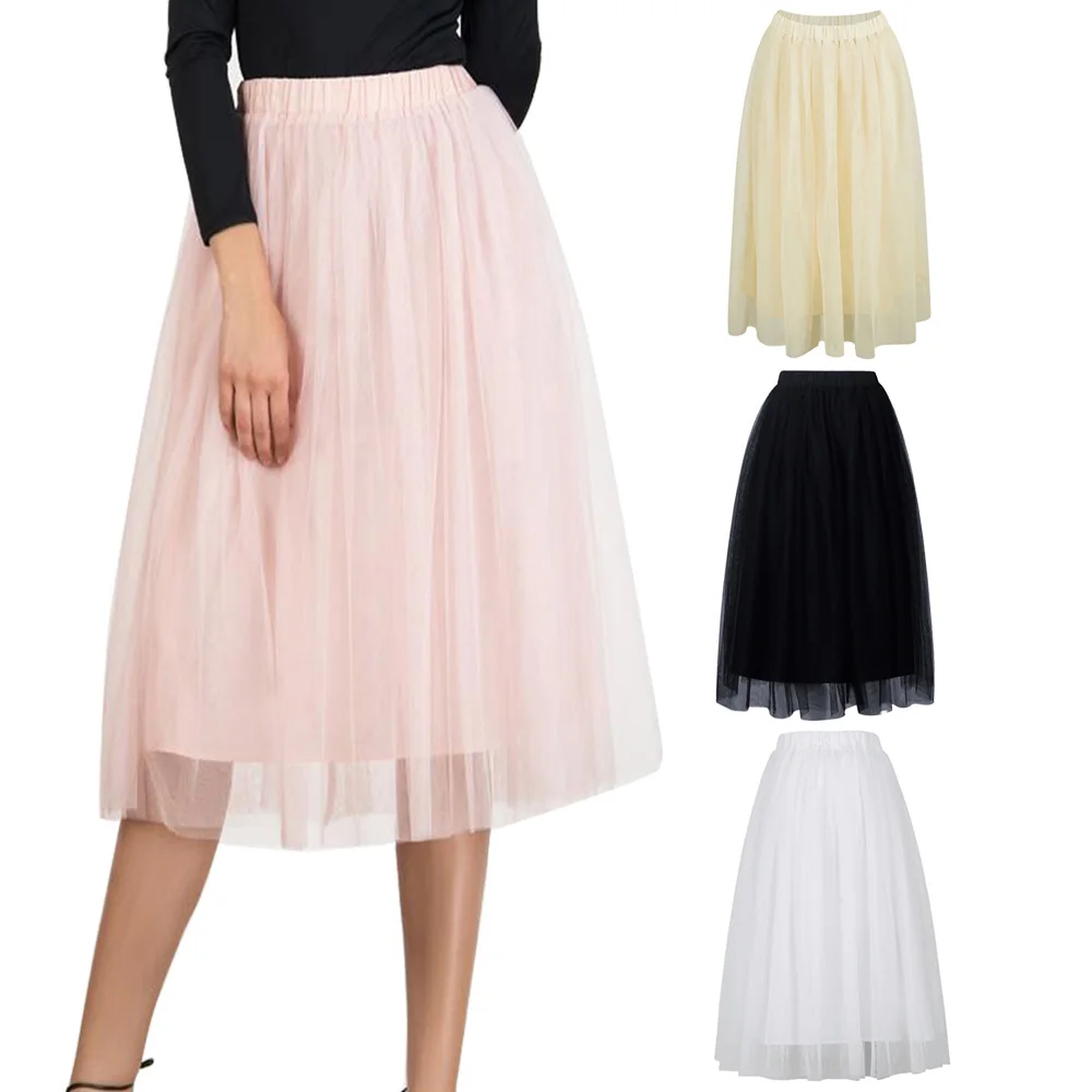 Kenancy Fashion Boho Candy Coloured Skirts Women Gauze Double Layer