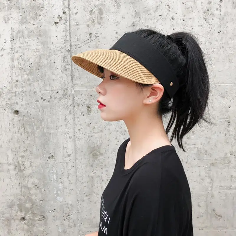 الصيف أزياء المرأة سترو الشمس قناع قابل للتعديل فارغة الأعلى ذيل عطلة السفر الشاطئ قبعات الشمس الإناث السيدات الصيف أزياء المرأة سترو الشمس قناع قابل للتعديل فارغة الأعلى ذيل عطلة السفر الشاطئ قبعات الشمس الإناث السيدات