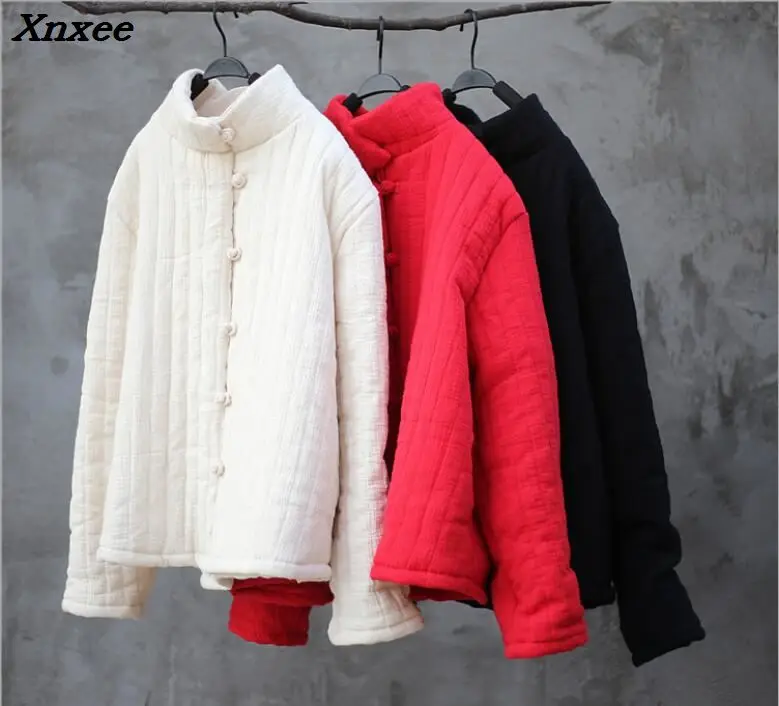 Winter women stand parkas coat vintage cotton long sleeve brief casual warm women clothes jacket coats Xnxee