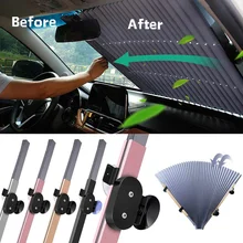 70*155CM Car Retractable Windshield Sun Shade Block Sunshade Cover Front/Rear Window Foil Curtain for Solar UV Protect Sunshades
