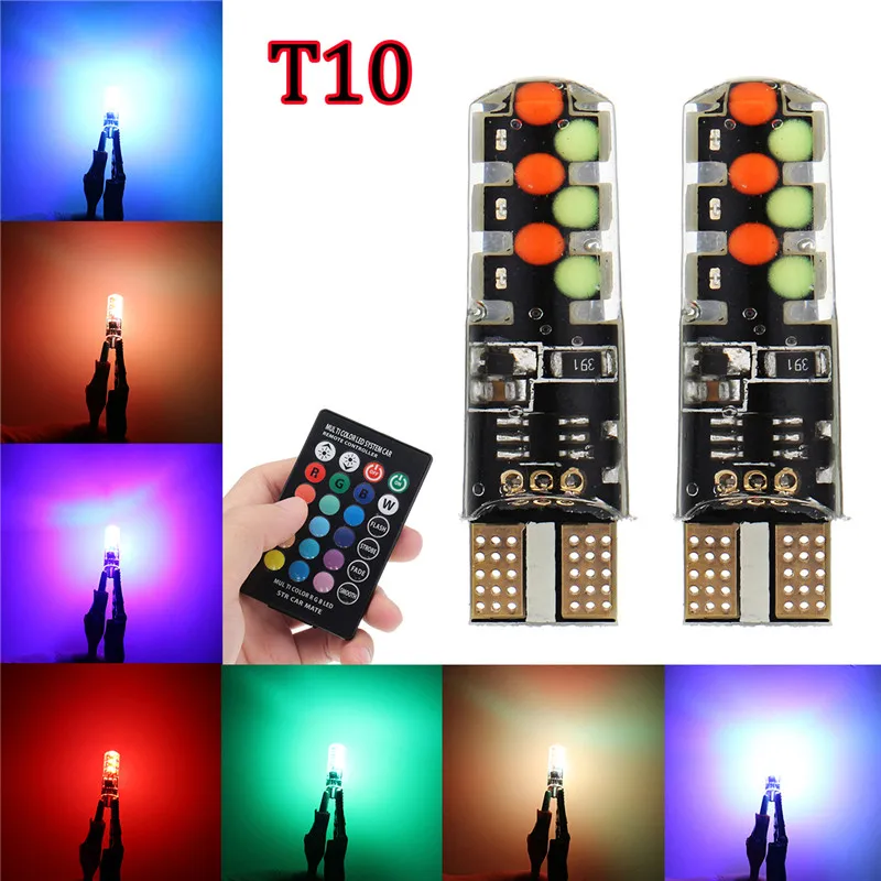 

2Pcs T10 LED Car Wedge Side Marker Lights RGB Flashing Lamps Kit with Remote Controller RGB Clearance light universal