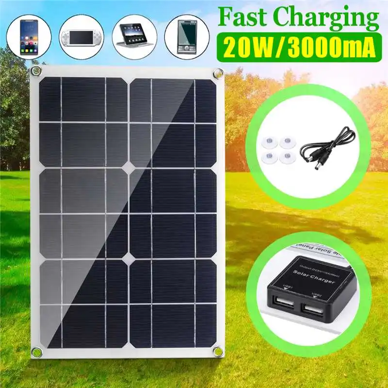 

20W Solar Panel New 6V Double USB Solar Cells Module Sun Power battery charger 3A DIY 420*280*2.5mm for Cycling Climbing ect