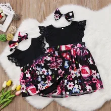 Модная Милая одежда для маленьких девочек, для новорожденных комбинезон с цветочным принтом, платье, комплект одежды, От 0 до 6 лет