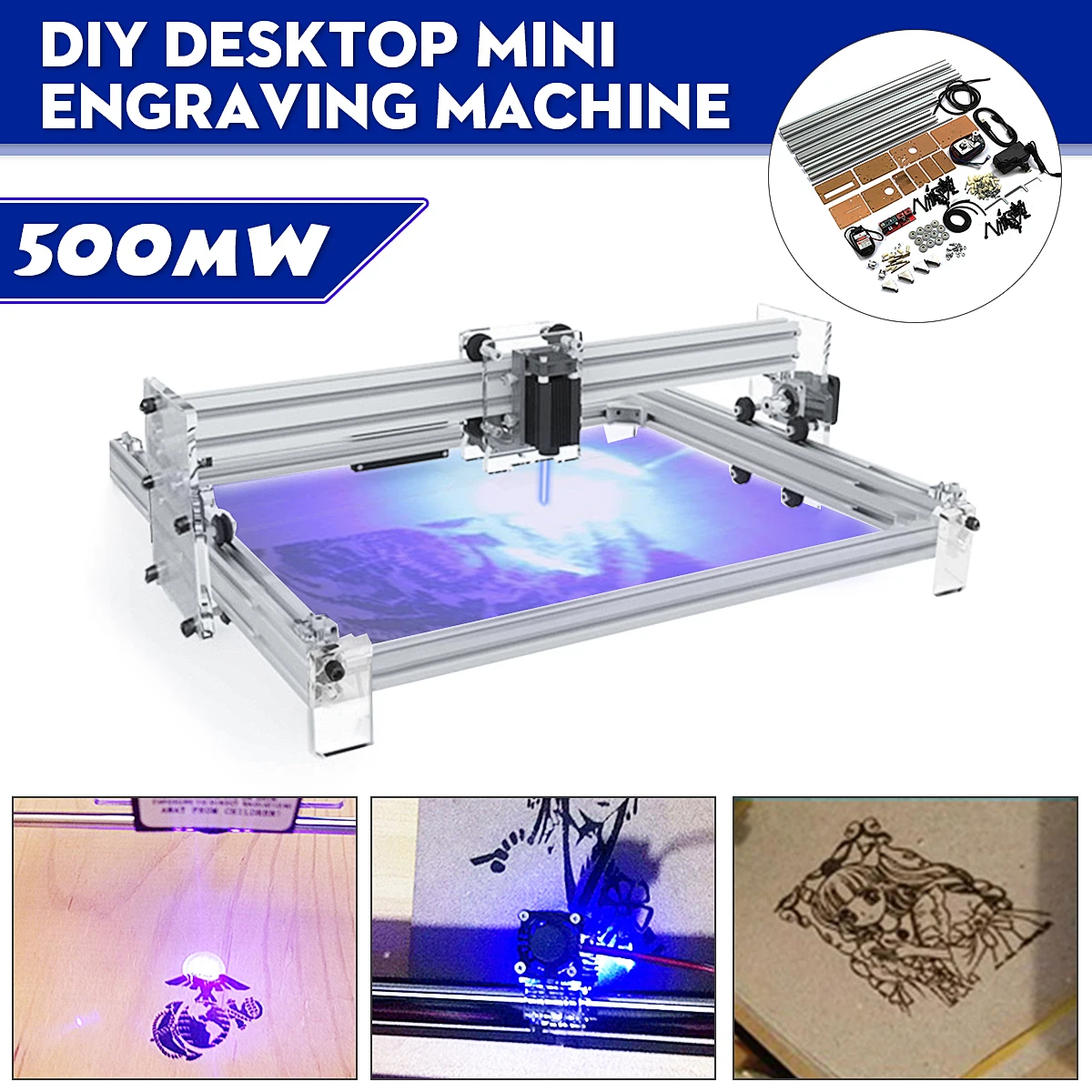 40X50CM 500mW DIY Desktop Mini Blue Laser Engraving Engraver Machine