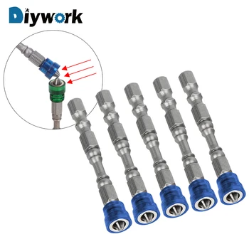 

DIYWORK 5pcs/set PH2 Hand Tools Phillips Electronic Screwdriver Electric Drill Bit Set with Magnetic Ring Anti-Slip Single Head
