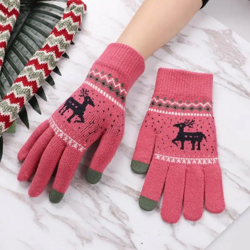 

Christmas Magic Winter Warm Women Knitted Gloves Touch Screen Smartphone Wool Cashmere Gloves One Size Autumn Adult Girl Gloves