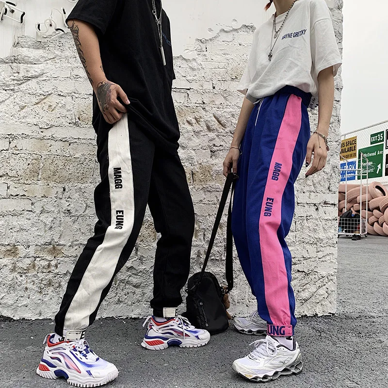 Men's Trousers 2019 Summer New Loose Embroidered Letters Contrast Color Beam Feet Nine Pants Personality Casual Men's Clothing