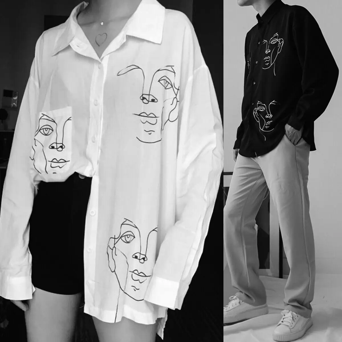 

2019 New Style Fashion Hot Men's Print Friends Long Sleeve Casual Cool Funny Top Face Button With Pocket Print Yoga Shirts