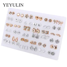 36 пар, модные, серебристые, золотые, цветные, пластиковые серьги-гвоздики, наборы для женщин, девушек, милые, мини, сердце, звезда, кристалл, лебедь, форма, уши, ювелирные изделия