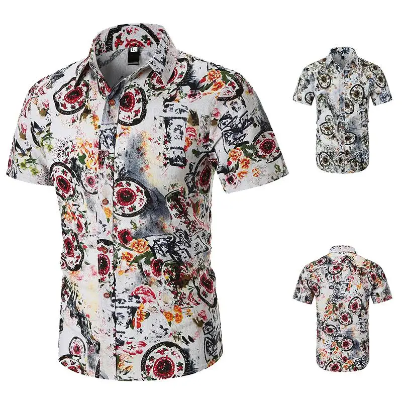 

Casual Shirt Men's Clothing Camisa masculina Flower Blouse Men Floral Shirt Dress Fashion Short Sleeve Linen Summer New