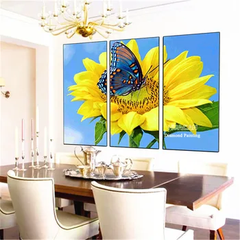 

Huacan 3pc/set Diamond Painting 5d Sunflower Diamond Embroidery Sale Butterfly Full Square Picture Of Rhinestone Mosaic Triptych
