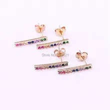 Новое поступление 10 пар крошечные милые модные ювелирные изделия Радуга cz Красочные Тонкие бар золотого цвета серьги гвоздики для женщин девочек