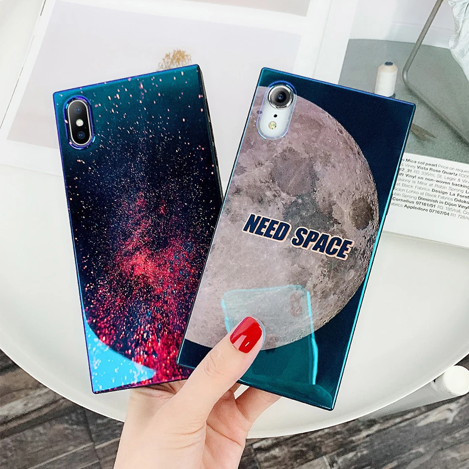 

Moskado Square Phone Case For iPhone 6 6S 7 8 Plus X XR XS Max Case Starry Sky Moon Blue light Soft IMD For iPhone X Phone Case