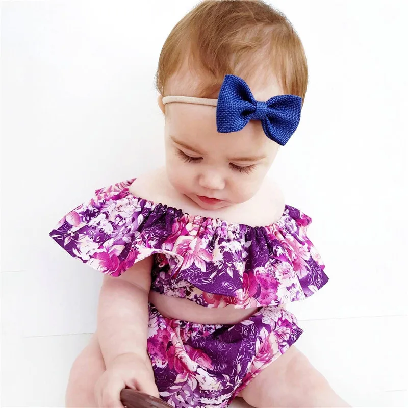 

0-24M Newborn Kids Baby Girl Floral Clothe set Boho Beach Summer wear Off-Shoulder Crop Tops shorts Elegant Cute princess Outfit