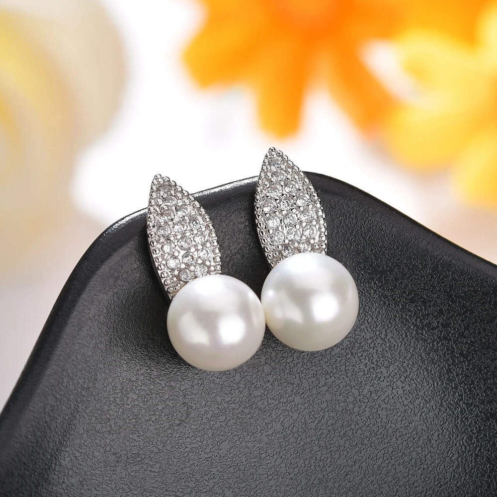 

Fashion Personality 8mm Pearl Earrings Jewelry 2019 New Silver CZ Zircon Crystal Stud Earrings For Women wholesale