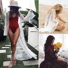 Кружевной пляжный купальный костюм, длинное платье, прозрачный Кардиган с длинным рукавом, летняя популярная женская пляжная одежда, накидка