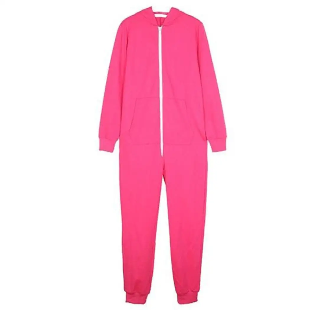 

Women Fashion Solid Hooded Pajamas Long Sleeve Front Zipper Spring/Autumn/Winter Casual Jumpsuit Home Wear