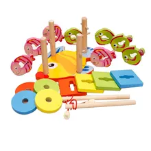 Wooden Magnetic Fishing Game Geometric Blocks Sorting Stacking Game Hand-eye Coordination Educational Toys for Children Kids