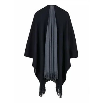 

Autumn and Winter Fanjia Thick Simple Baitao AB Double-sided Open-forked Large Shawl Knitted Shirt Cloak Warp Knitted Woman