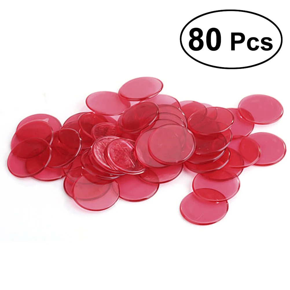 

80pcs Transparent Counters Counting Bingo Chips Plastic Markers Bingo Supplies (Red)