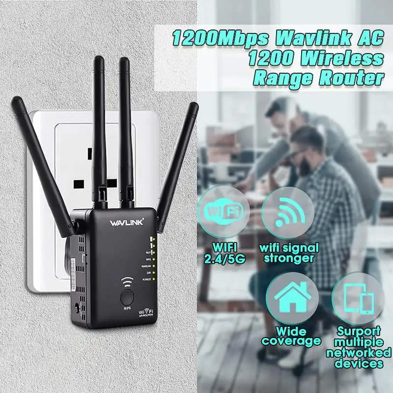 

Wavlink UK/EU/US/AU Plug AC1200 Dual for Band 1200Mbps 4x3dBi External Antenna Wireless WIFI Repeater