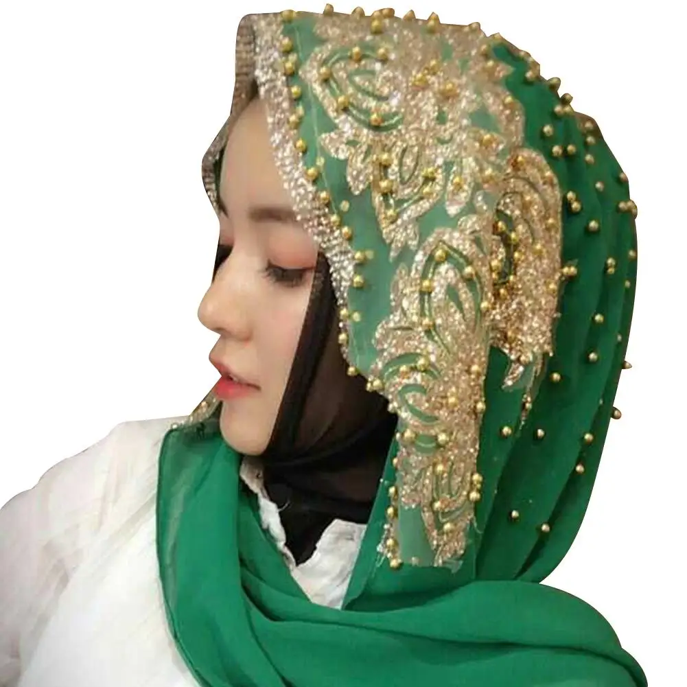 Muslim Headscarf Cover Chiffon Beaded Long Scarf For Women Beautiful 8 Color Hair Scarf 2019 New Fashion