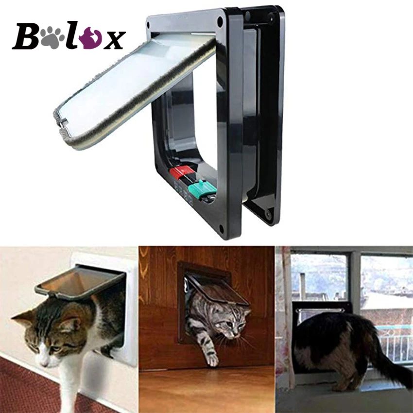 Verrouillable Chien Chat Securite Rabat Porte 4 Voies Verrouillage Rabat Pour Interieur Exterieur Interieur Mur Fenetre Balancant Porte Pour Chats Kitty Aliexpress