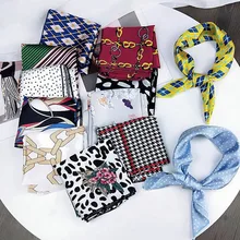 Модный маленький квадратный атласный шарф, платок на шею, платок для женщин, бандана, элегантная женская повязка на голову