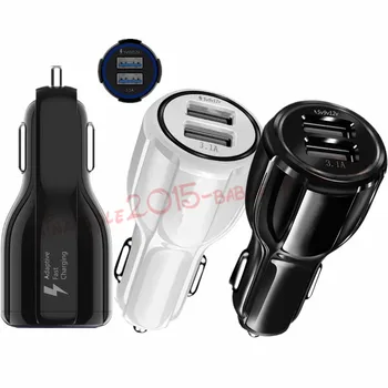 

100pcs QC 3.0 Quick Charge Car charger Dual usb Ports 5V 9V 12V 3.1A Car chargers for iphone 7 8 x Samsung s7 s8 gps tablet pc