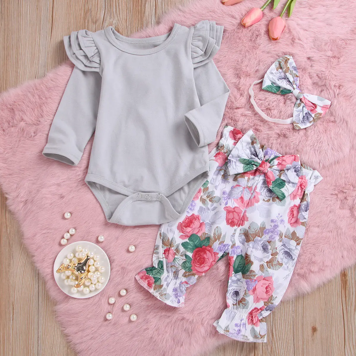 

Princess Toddler Baby Girl Long Sleeve Romper Top+Pants+Headband 3pcs Outfits
