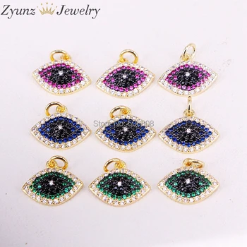 

10PCS ZYZ325-0095 Micro Pave Cz Eye Charm, Pave CZ Eye Pendant, Colorful CZ Charms