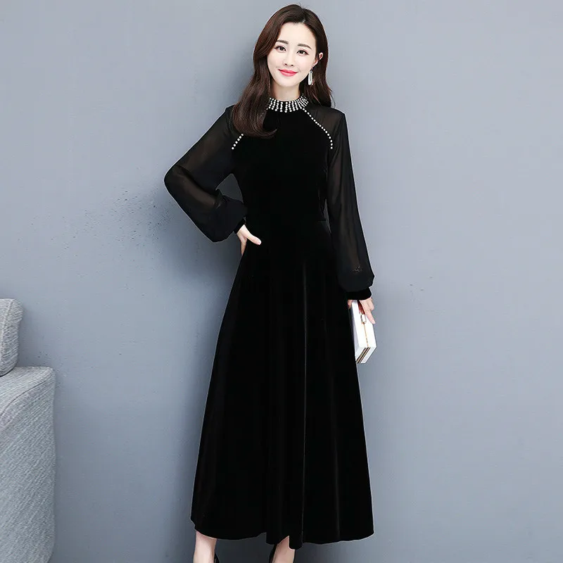 

Vintage Women A-Line Casual Dress Elegant Lady Black O-Neck Party Dress 2019 Spring Autumn Fashion Long Sleeve Dresses Vestidos