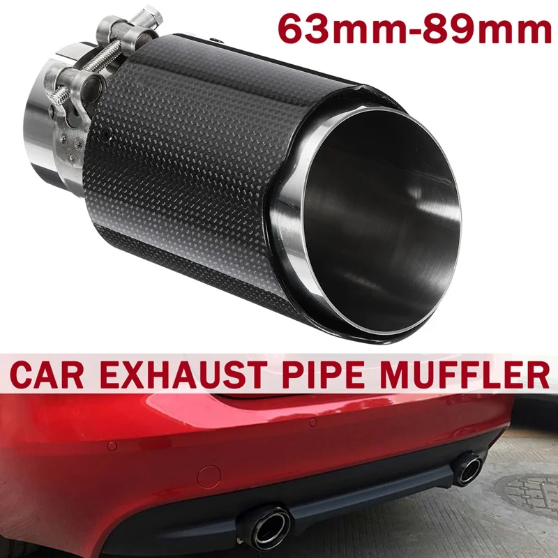 

Autoleader 63mm-89mm Universal Car Exhaust Pipe Muffler End Tip Stainless Steel+Carbon Fiber Black Replacement Exhaust Systems