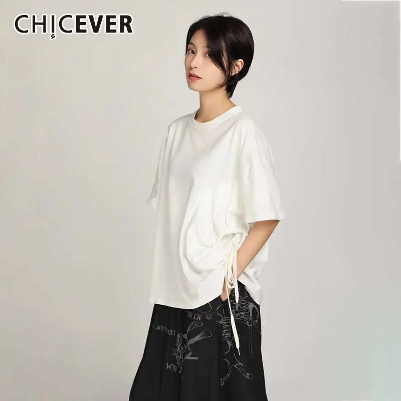 Женская футболка с круглым вырезом CHICEVER Весенняя Повседневная Свободная